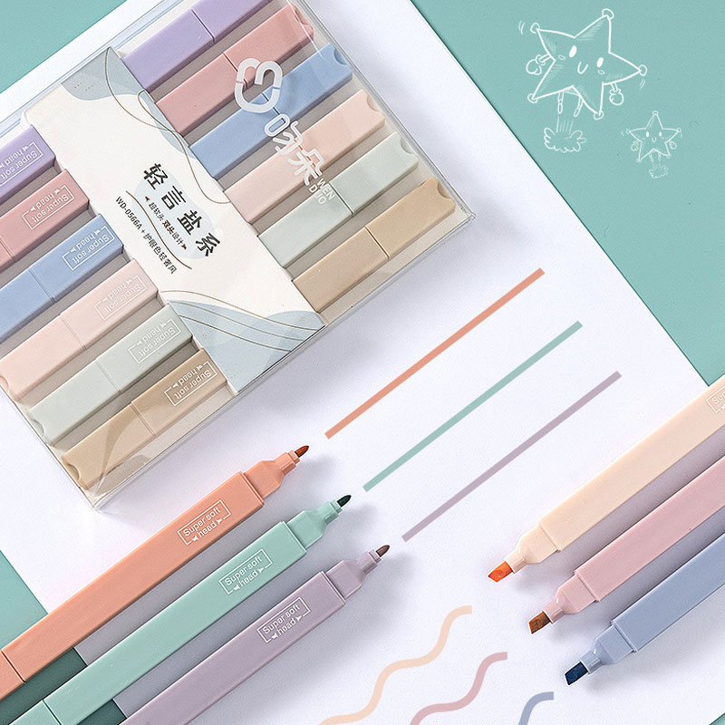 Pastel Highlighter Set Double Ended - 6 buah pena Highlighter sisi ganda