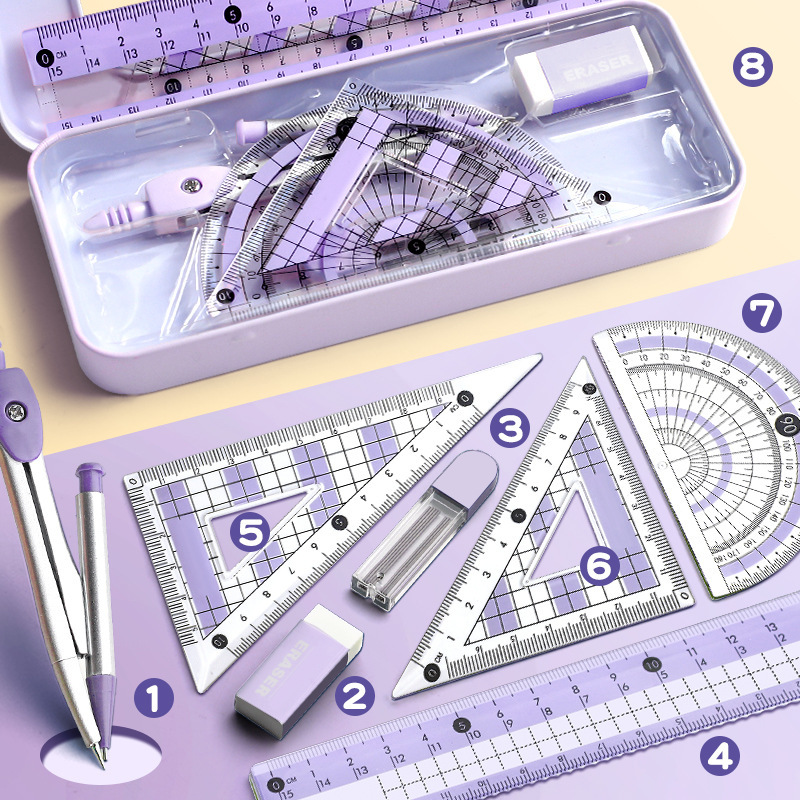 8 Buah Set Alat Geometri untuk - Math Geometry Set With Compass ulasan dan harga