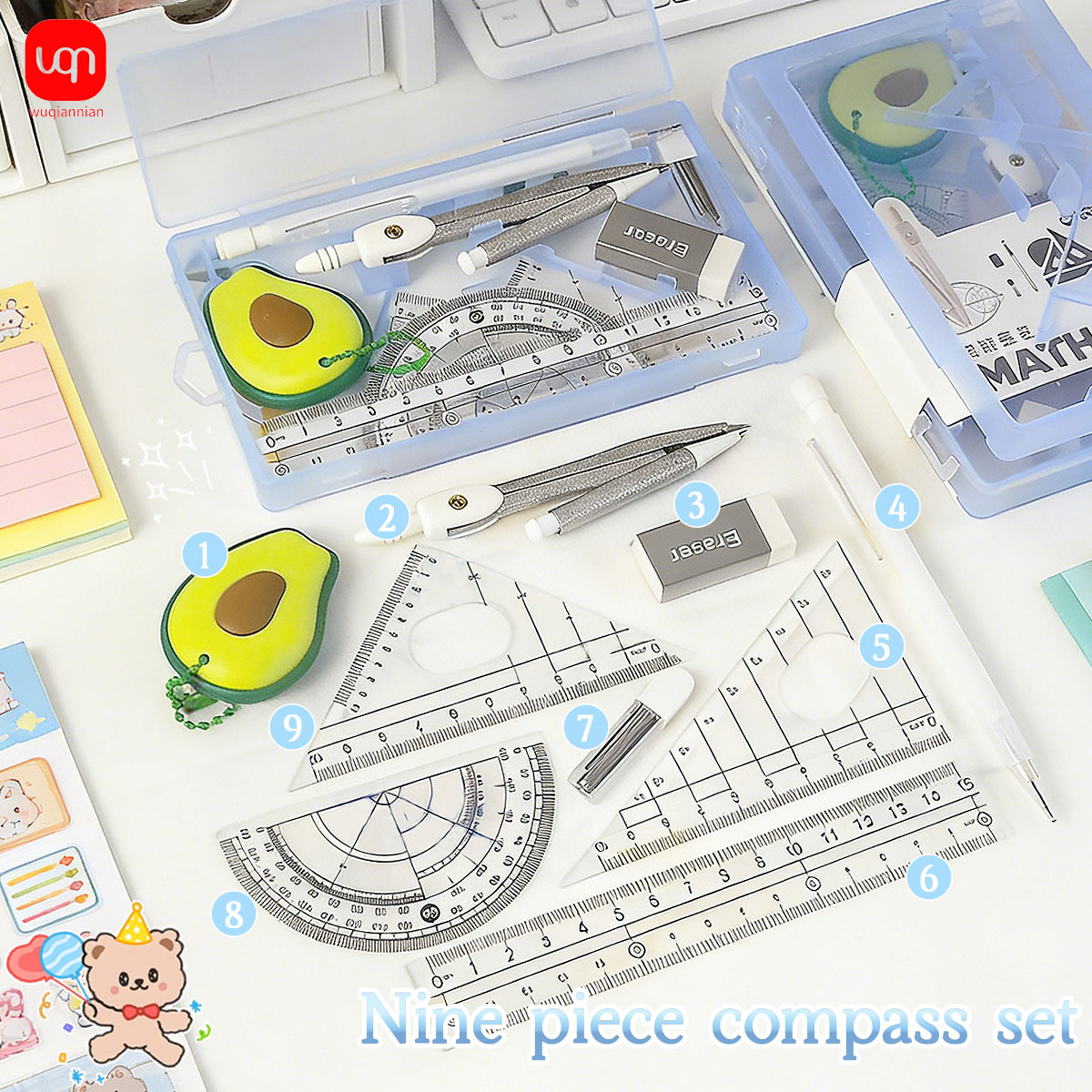 9Pcs Set Alat Gambar Geometri  - Math Geometry Set With Compass ulasan dan harga
